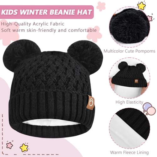 Image of Kids Winter Hat Gloves Scarf Set,Toddler Girls Winter Hat Kids Beanie with Pom Neck Warmer Gaiter Mittens Fleece Lined Set