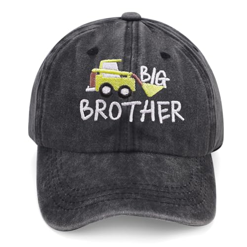 Kids Embroidered Baseball Cap Big Brother Sister Excavator Shark Hats Vintage Cotton Hats for Boys Girls Age 3-8