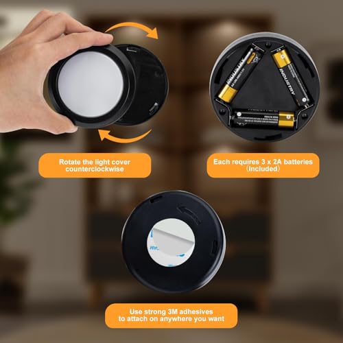 Image of Puck Lights with Remote Control, Wireless LED Puck Light for Kitchen,Battery Operated Under Cabinet Lights, Under Counter Lighting Dimmable, Stick On Lights for Closet Black (6pack)