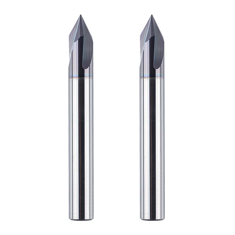 SpeTool Lot de 2 fraises à chanfreiner 3 flûtes en V - Tige de 6 mm - Pointe de gravure VHM - Avec revêtement TiAlN - CNC - Pour défonceuse