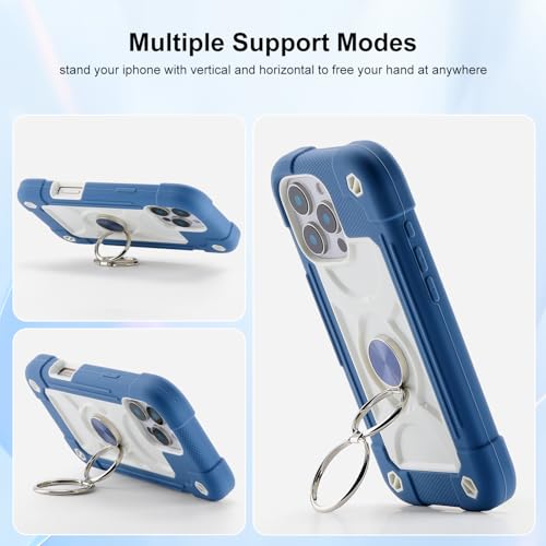 Image of MARKILL Compatible with iPhone Case with Ring Stand, Military Grade Drop Protection Full Body Rugged Heavy Duty Protective Durable Cover iPhone. (Blue, iPhone 16 Pro 6.3 inch)