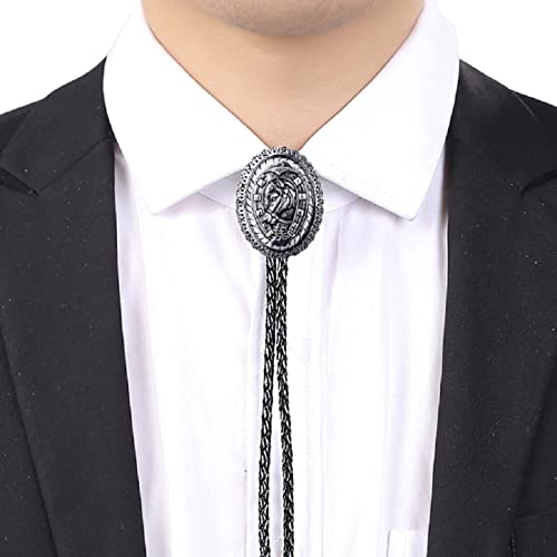 Bolo Cravate pour Homme au motif cheval western avec cordon en cuir noir