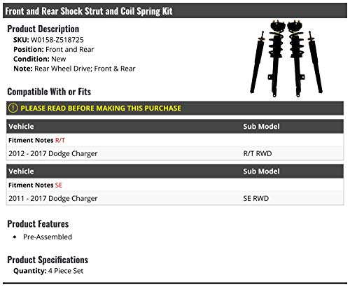 image for Marketplace Auto Parts Front and Rear Shock Strut and Coil Spring Kit 
