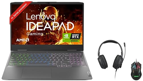 Image of Lenovo IdeaPad Gaming 3 AMD Ryzen 5 6600H 15.6 inch (39.62cm) FHD IPS 120Hz Gaming Laptop (8GB /512GB SSD /Win 11 /NVIDIA RTX 3050 4GB /RGB KB /Onyx Grey /2.32Kg), 82SB00V4IN + M200 Mouse + H100 Headset