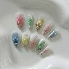 TENPAL Green Press on Nails Almond,3D Butterfly & ... #4