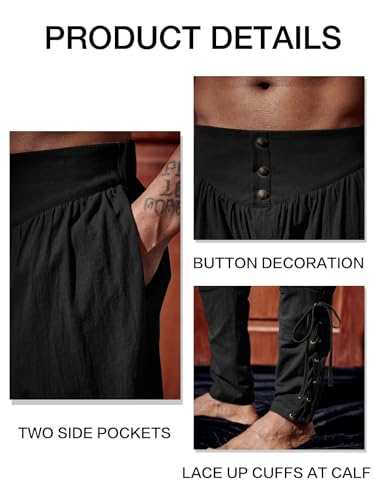 runcati mens medieval ankle pants renaissance viking pirate lace up tapered halloween linen costume trousers