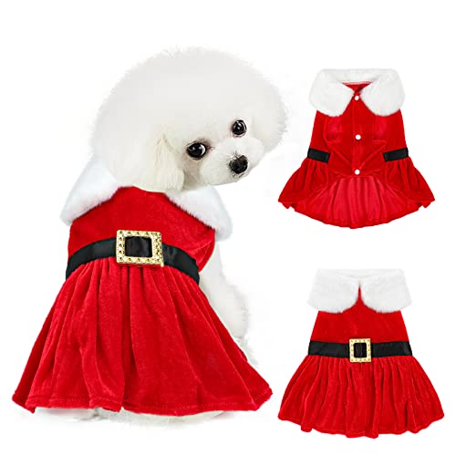 YUEPET-Small-Dog-Christmas-Dress-Red-Velvet-Dog-Outfit-Santa-Claus-Dog-Skirt-Xmas-Holiday-Dog-Apparel-Suitable-for-Puppy-Girl-M