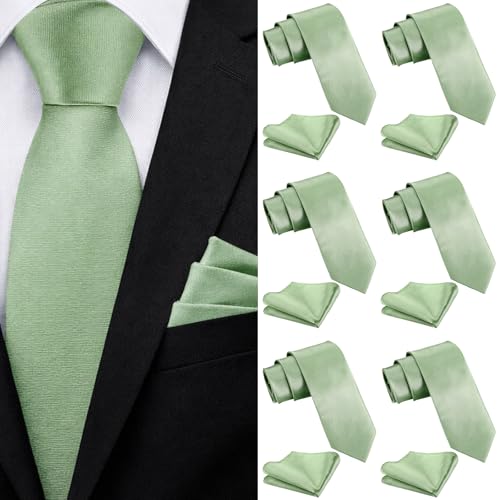 Image of Tie and Pocket Square Men Necktie | Satin Tie for Men, Wedding Groom Groomsmen Gift, Formal Neckties with Matching Handkerchief, Business Party Accessories