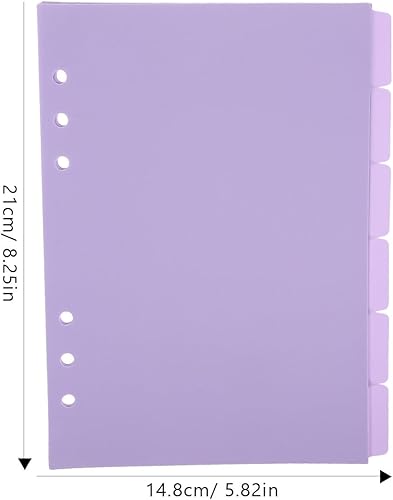 Miniatura 2 de Separadores de carpetas de plástico, 6 separadores de carpeta, separadores de pestañas moradas para carpeta de 6 anillas, pestañas de plástico