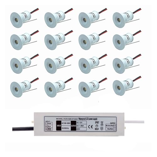 Foco de techo de 12 V y 1 W con transformador de 30 W, foco empotrable regulable multicolor de 15 mm, paquete de 16