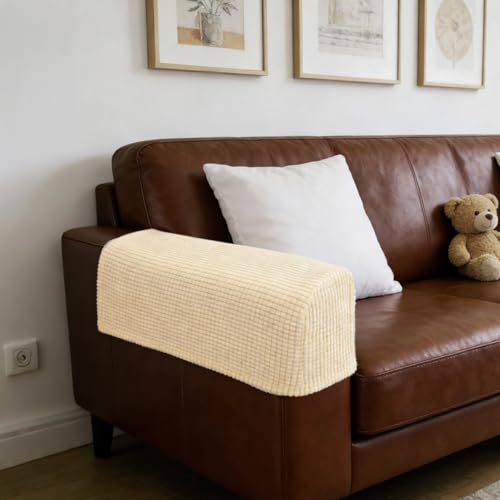 Baluue Elastic Sofa Armrest Covers 2-Pack 16.92"×7.87"×6.69" Beige Stretch Fabric – Dirt & Wear Shield for Living Room, Office Couch & Armchair by Baluue - Used condition - CA$8.11