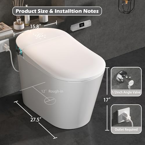 WinZo Smart Toilet, Modern Smart Toilet with Bidet Built In with Foot Kick, Tankless Toilets Auto Open/Close Lid with Dryer, ADA Comfort Height Heat Seat, Instant Warm Water, Power Outage and Flush Black miniatura 2