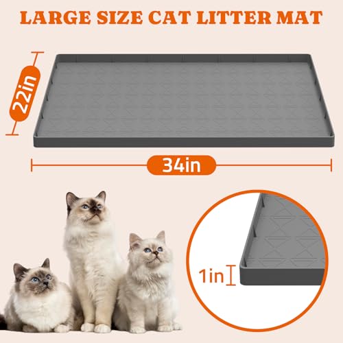 Pawtners Cat Litter Mat, Large 34" x 22" Litter Box Mat, Easy to Clean Cat Litter Box Mat, Non-Slip Kitty Litter Mat for Floor, Waterproof & Urine-Proof Cat Litter Mat Litter Trapping Mat, Gray — view 4