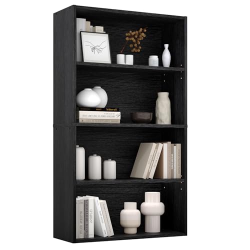 Sweetcrispy Industrial 4 Shelf Bookcase - Large 42.1 Inch Tall Floor Standing Open Bookshelf for Home Office Living Room and Bedroom Storage Classic Black