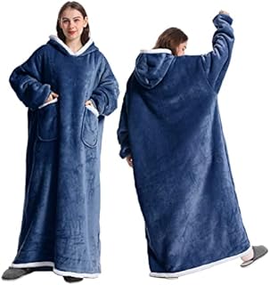Kseyic Oversized Blanket Hoodie,Sherpa Fleece Hoodie Blanket,Soft Warm Wearable Blanket For Adult Women Men Teens Boys Girls (Blue, 120cm)