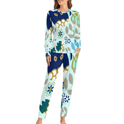 Pyjama femme chouette en feuille t-shirt manches longues et pantalon homewear