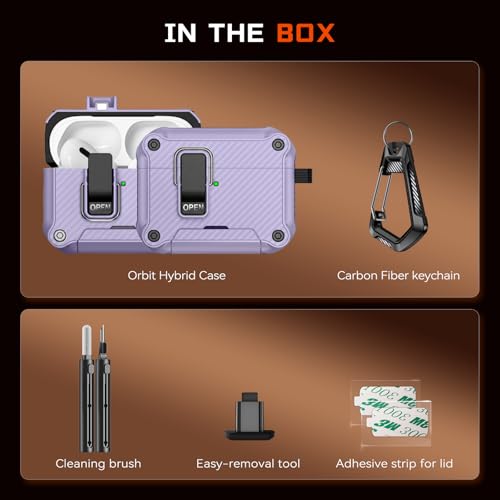 Image of Inesore for AirPods AirPods Pro 1st /2nd Case with Secure Lock (Purple) | Phone Stand Design,Compatible with MagSafe,Automatic Snap Switch Secure Cover Carbon Fiber Texture with Cleaner Kit