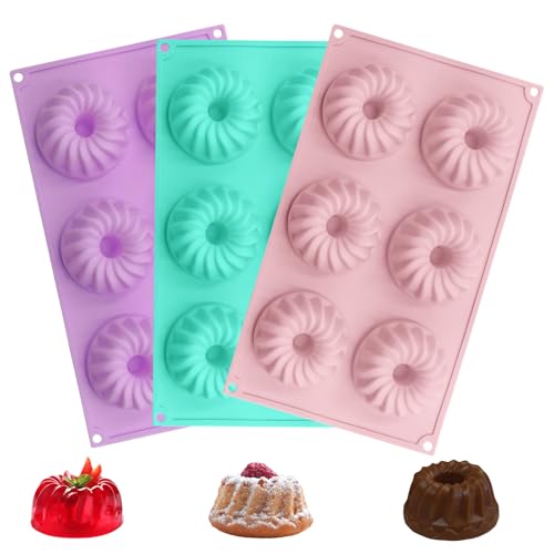 TOKSEO 3 mini moldes de silicona con 6 cavidades de silicona, mini moldes para hornear, antiadherente, molde pequeño para tartas, chocolate, gelatina