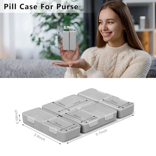 Image of FYY Travel Pill Organizer, 7 Compartments Small Pill Box Medicine Case-Grey