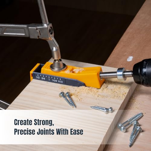 Image of POWERTEC Single Pocket Hole Jig Kit for Woodworking - Pocket Hole Screw Jig with Drill Bit, Driver Bit, Hex Key & Stop Collar (72249)