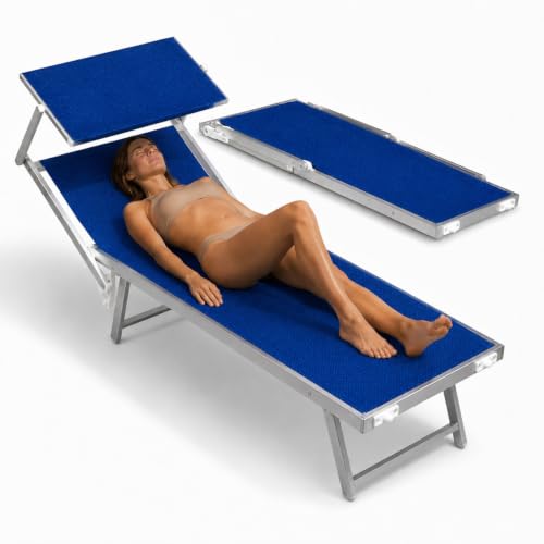 Avilia - Lettino Prendisole da Giardino con Parasole Girevole 360° – Alluminio, Texilene, 150 kg | Sdraio da Mare Pieghevole, Schienale 30-40°, L60×P186×A44/94 cm, Chiuso L60×A148 cm