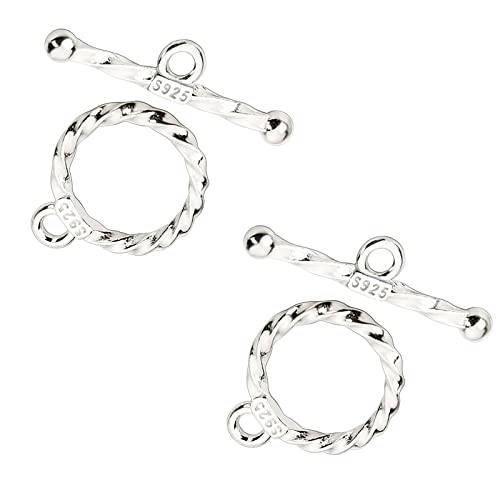 S925 Toggle Clasps For Jewelry Making Ot Clasp Bracelet Clasps And Closures,925 Sterling Silver Necklace Clasps Textured Ring Toggle Clasps T-Bar & Round Buckle Closure End Clasps #TOP21