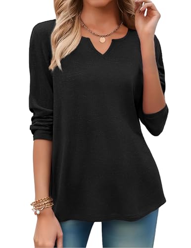 Image of Zeagoo Long Sleeve Shirts for Women Fall Tops Casual Dressy V Neck Blouses Boho Tunic Western Clothes Vacation Outfits