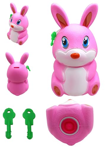 Image of Piggy Bank Toy for Kids with Lock & 2 Keys - Bunny Rabbit Shaped Coin Bank for Boys & Girls | BIS Certified Plastic Gullak | Money Saving Bank Gift for Toddlers 3+ Years | Made in India (Pink)