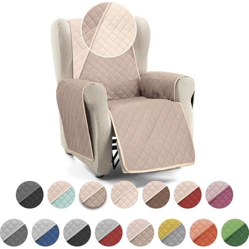 Miniatura 2 de Ecommerc3 Funda Sillón 1 Plaza Relax Acolchada Impermeable Y Antideslizante - Funda Sillón Reversible Color Beige Cuero Protector Sillón Ideal Mascotas, Niños Y Uso Diario