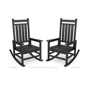SERWALL Outdoor Rocking Chair Set of 2, HDPE Rocking Chairs for Adult, Black