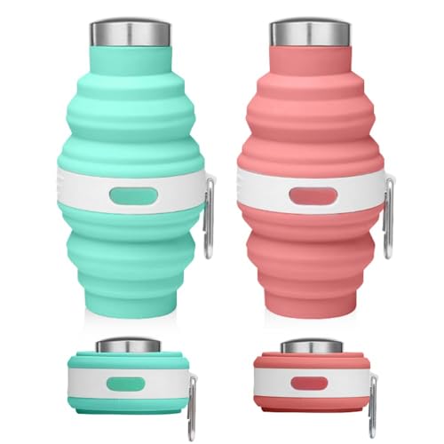 Udbrud 2 Piezas Botella de Agua Plegable Silicona, Taza de Camping con Mosquetón, Botella de Agua...