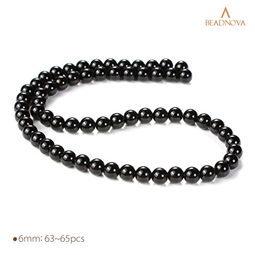 Image of BEADNOVA Black Onyx Beads Natural Crystal Beads Stone Gemstone Round Loose Energy Healing with Crystal Stretch Cord for Jewelry Making (6mm, 62-64pcs)