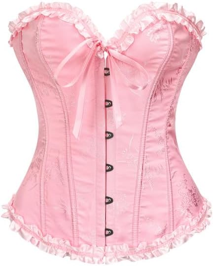 Moonight Corsets for Women Renaissance Floral Lace up Boned Overbust Corset Bustier Shapewear