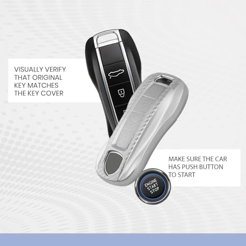 Image of keyzone Silverstar TPU Key Cover & Keychain compatible for Porsche Taycan, Cayenne, Panamera, 911, Carrera Smart Key (Silver)
