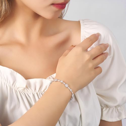 Moissanite Tennis Bracelet for Women, 925 Sterling Silver 18K White Gold Plated Flower Bracelet Jewelry, Anniversary Birthday Gifts for Women Wife Girlfriend Mother4