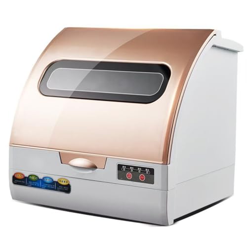 GERRBG 110Vポータブル食器洗い機 72℃の高温洗浄 5L水タンク内蔵 360°ダブルスプレーアーム コンパクトサイズ 大容量 オールインワン食器洗い乾燥機 オフィスやシンプルなキッチンに最適 小さなアパートでの使用 (ゴールド01A-デスクトップ