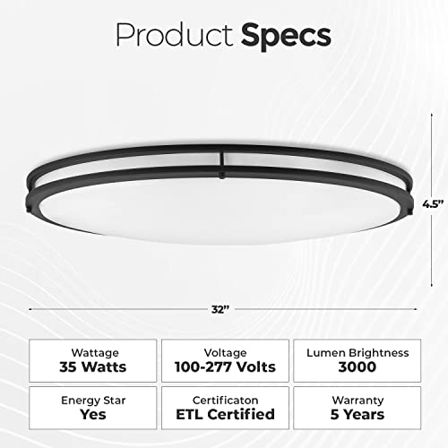 Diodesy 32 Inch Oval Led Ceiling Light, 35W, 3000Lm, 3000K/4000K/5000K Adjustable, Matte Black Finish Dimmable Flush Mount Ceiling Light For Bedroom, Living Room #TOP1