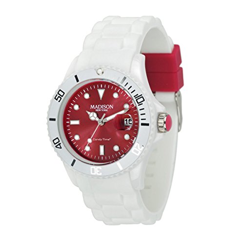 Madison New York SU4359R8 - Reloj analógico de Cuarzo Unisex con Correa de Silicona, Color Blanco