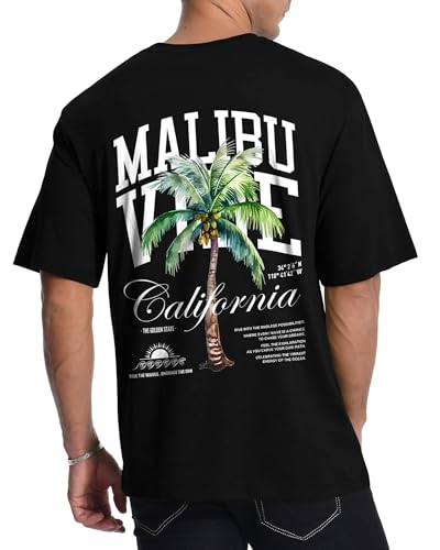 AIYINO Mens Malibu Vibe Palm Tree California Casual Short Sleeve T-Shirt