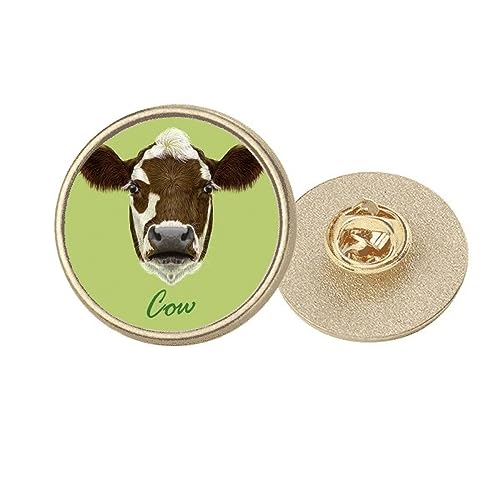 Broche ronde de qualité en métal doré et émail marron motif vache laitière domestique