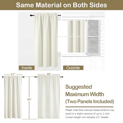 Image of Light Beige Curtains for Bedroom 63 Inch Length 2 Panels, Protect Privacy Thermal Insulated Light Filtering Curtains, Dual Rod Pocket Window Treatments Drapes for Living Room, 2x40Wx63L Inches