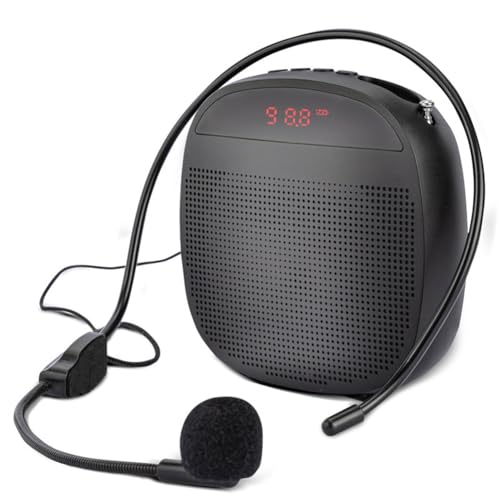 meiyan Amplificador de Voz Portátil Amplificadores de Voz con Cable Altavoz Radio FM Micrófono con Diadema Altavoz para Profesores Negro