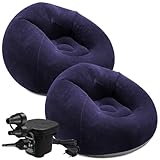 SWHCM Lot de 2 Chaises Gonflables Pliables Confortables – Fauteuils Gonflables Portables pour Salon, Chambre, Lecture, Camping ou Détente (Bleu Foncé)