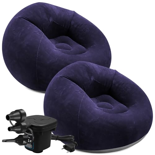 SWHCM Lot de 2 Chaises Gonflables Pliables Confortables – Fauteuils Gonflables Portables pour Salon, Chambre, Lecture, Camping ou Détente (Bleu Foncé)