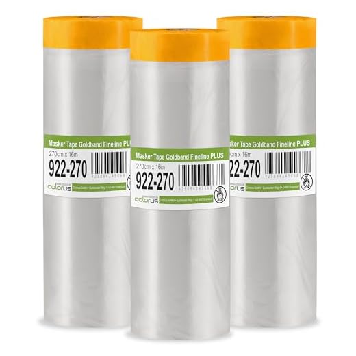 3 x Colorus Goldband Masker Tape PLUS | Malerband mit Malerfolie 270 cm x 16 m | Lackierband mit Folie, Innen und Außen | Selbstklebende Abdeckfolie mit Acrylat-Kleber | Soft Tape UV beständig