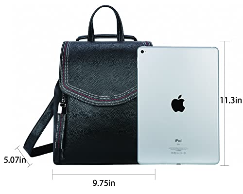 Heshe Women’s Genuine Leather Backpack Casual Style Flap Backpacks Daypack For Ladies (Black) #TOP4