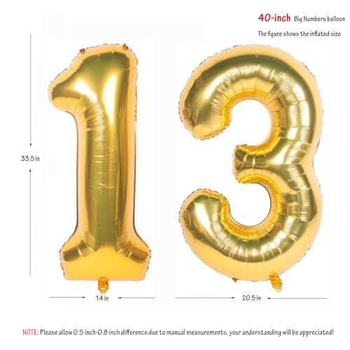Image of 40 Inch gold Number Balloons 13 Helium Foil Mylar Balloon | Birthday Party banquet Decoration 13