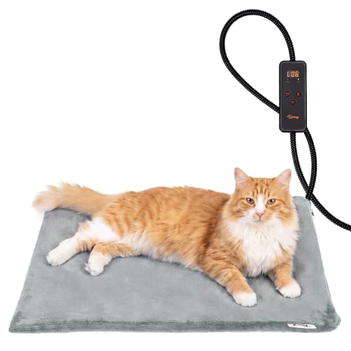 Toozey Small Pet Heating Pad, 6 Adjustable Temperature Dog Cat Heating Pad with Timer, Waterproof Heated Cat Bed with Chew Resistant Cord, Indoor Electric Pet Heated Mat 18x16in