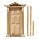 Picture of iLAND Classic Wooden Dollhouse Door of 1/12 Scale Accessories, Dollhouse Building Supplies Set of Miniature Door with Trim, Handle & Knocker, Colorable and Realistic for Modern and Antique Doll House