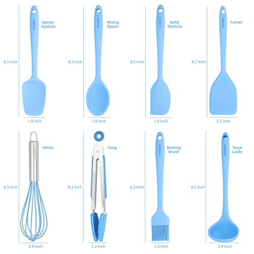 Essbes Silicone Mini Kitchen Utensils Set Of 8 Small Kitchen Tools Nonstick Cookware With Hanging Hole (Blue) #TOP1